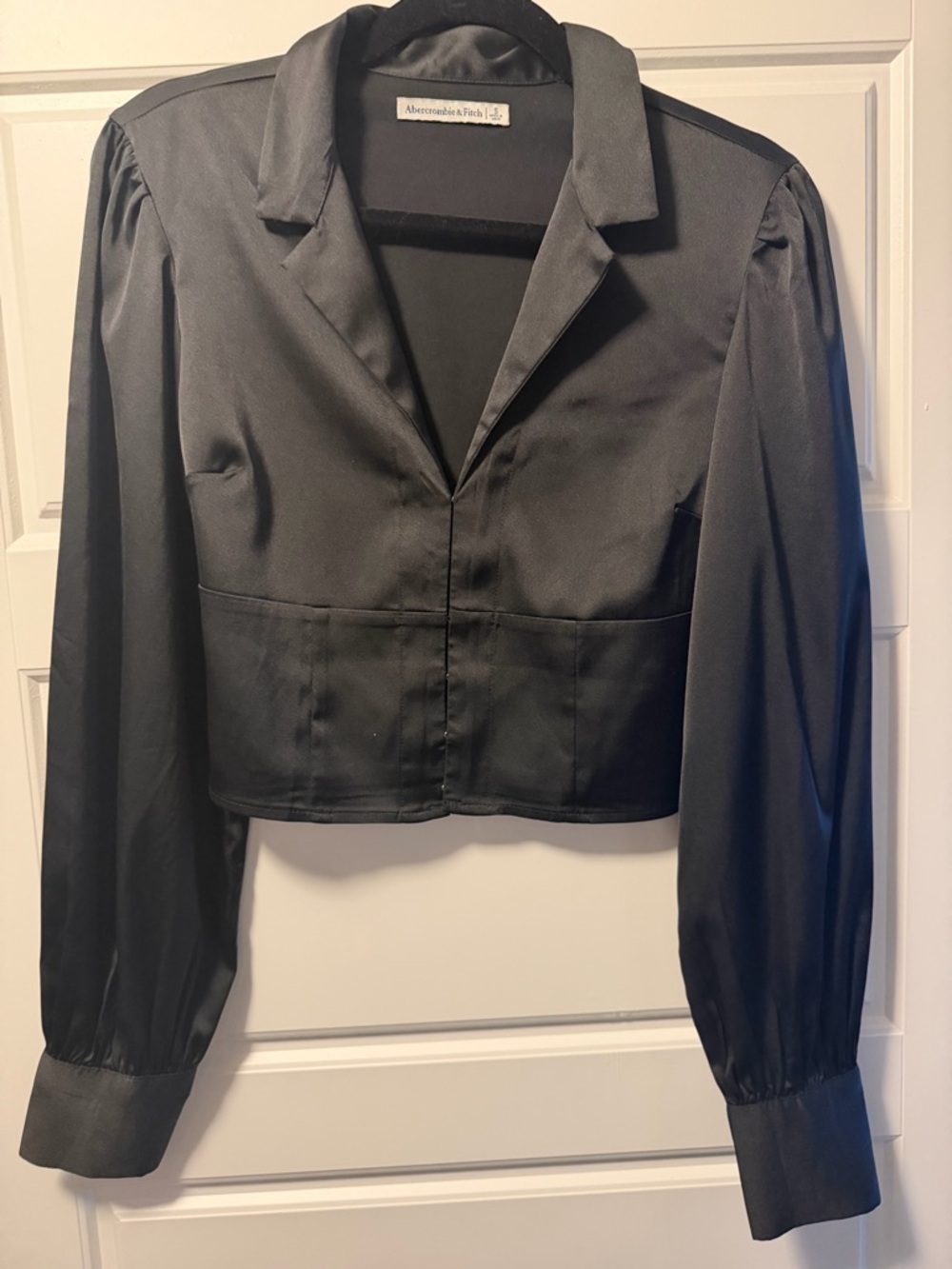 Abercrombie & Fitch Black Satin Cropped Blouse